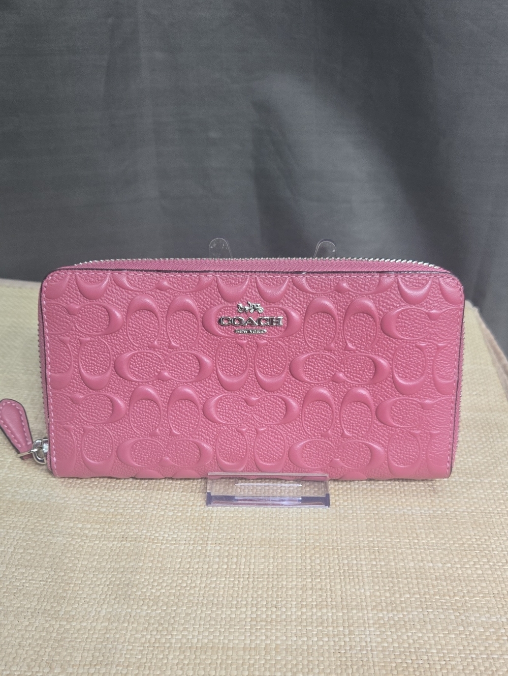 Coach Pink Embossed Signature Zip-Around Wallet EUC